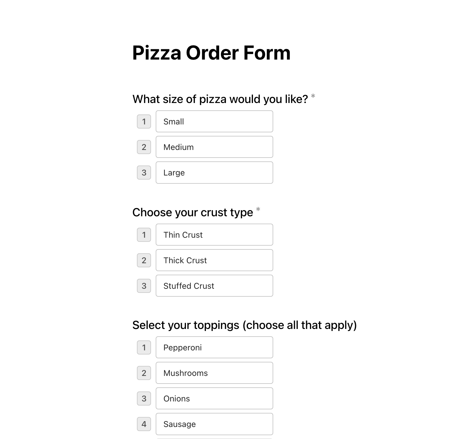 Generated Pizza Order Form