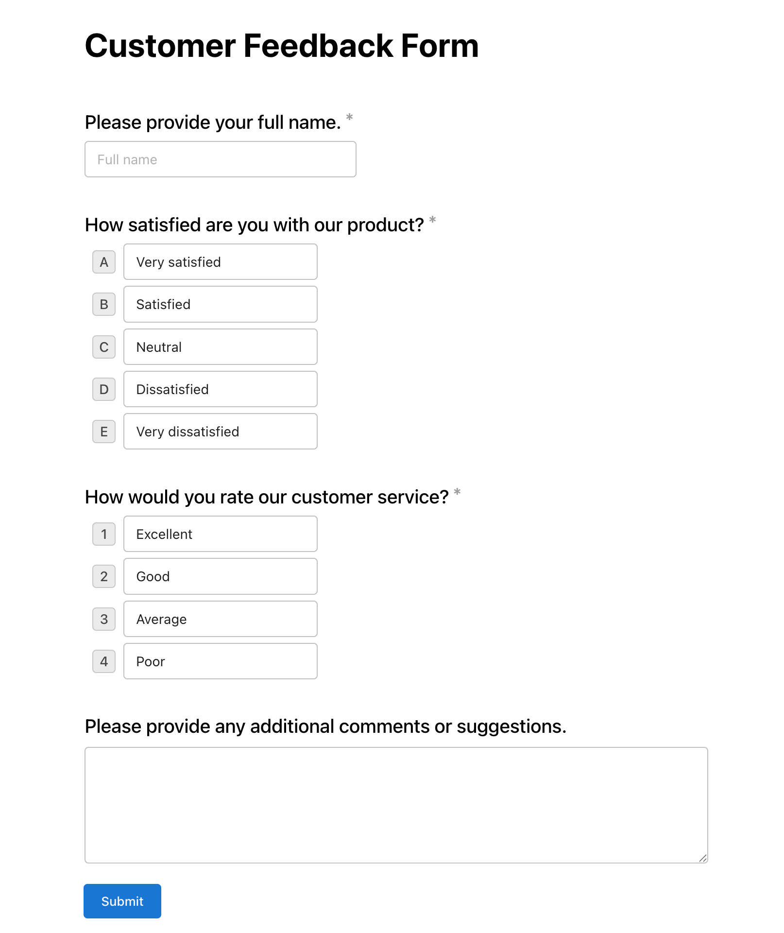 Customer Feedback Form